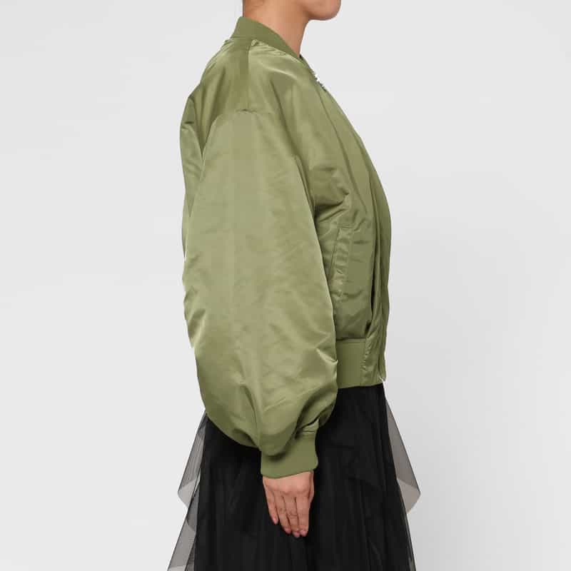 BARNEYS NEW YORK ウォッシャブル バイカラー ジップアップMA-1ブルゾン KHAKI