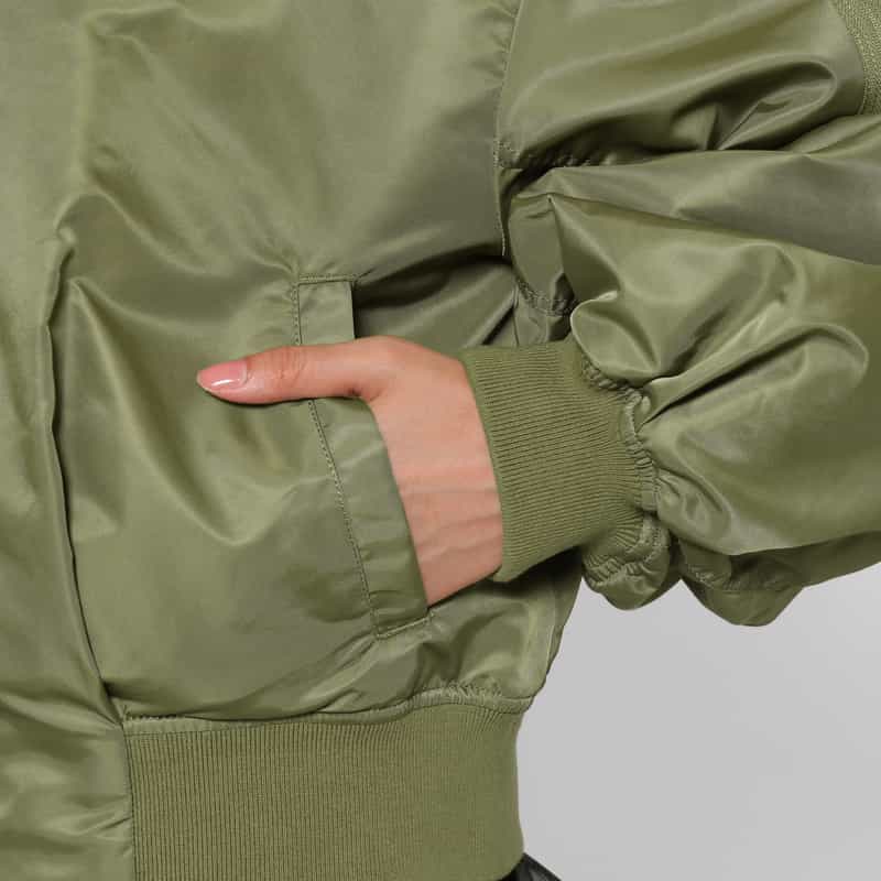 BARNEYS NEW YORK ウォッシャブル バイカラー ジップアップMA-1ブルゾン KHAKI