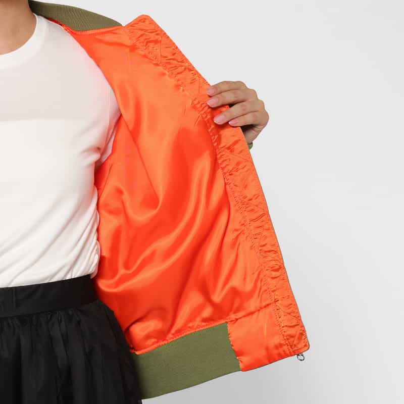 BARNEYS NEW YORK ウォッシャブル バイカラー ジップアップMA-1ブルゾン KHAKI