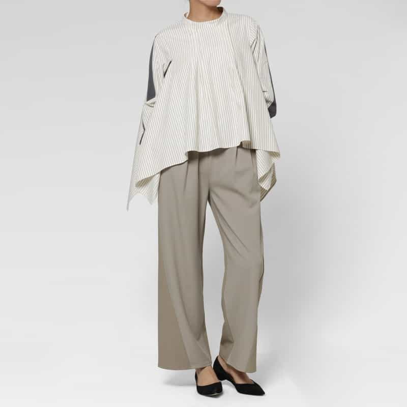 BARNEYS NEW YORK ウォッシャブル バイカラーデザインワイドパンツ BEIGE