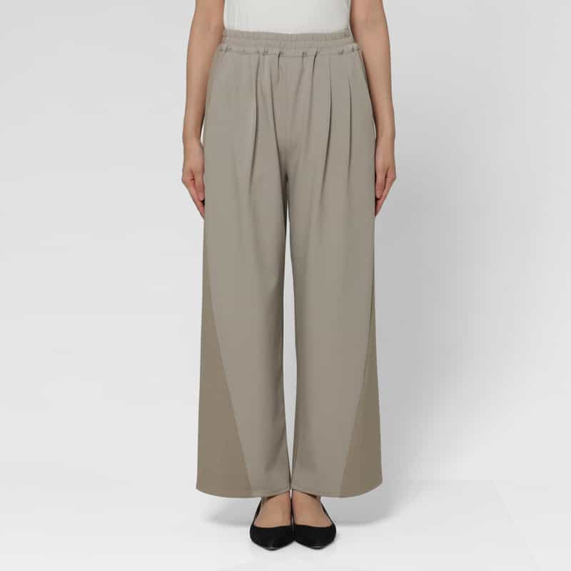 BARNEYS NEW YORK ウォッシャブル バイカラーデザインワイドパンツ BEIGE