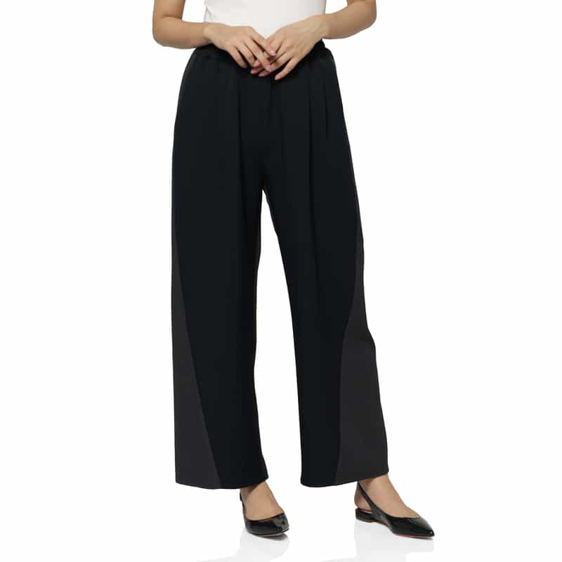 BARNEYS NEW YORK ウォッシャブル バイカラーデザインワイドパンツ BLACK