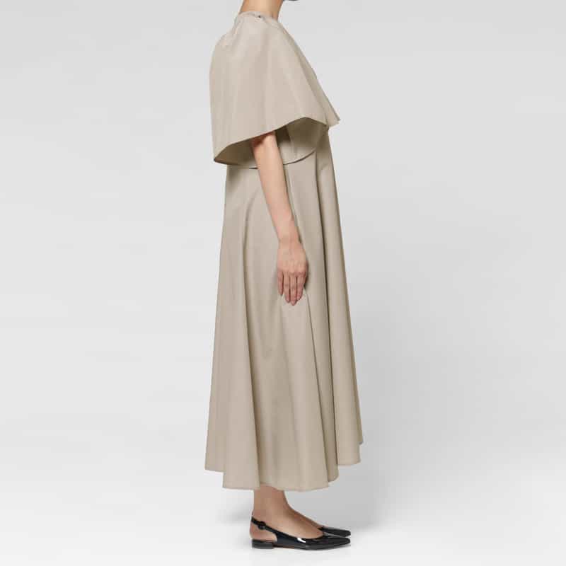 BARNEYS NEW YORK ウォッシャブル グログラン素材フレアスリーブ ロングドレス BEIGE