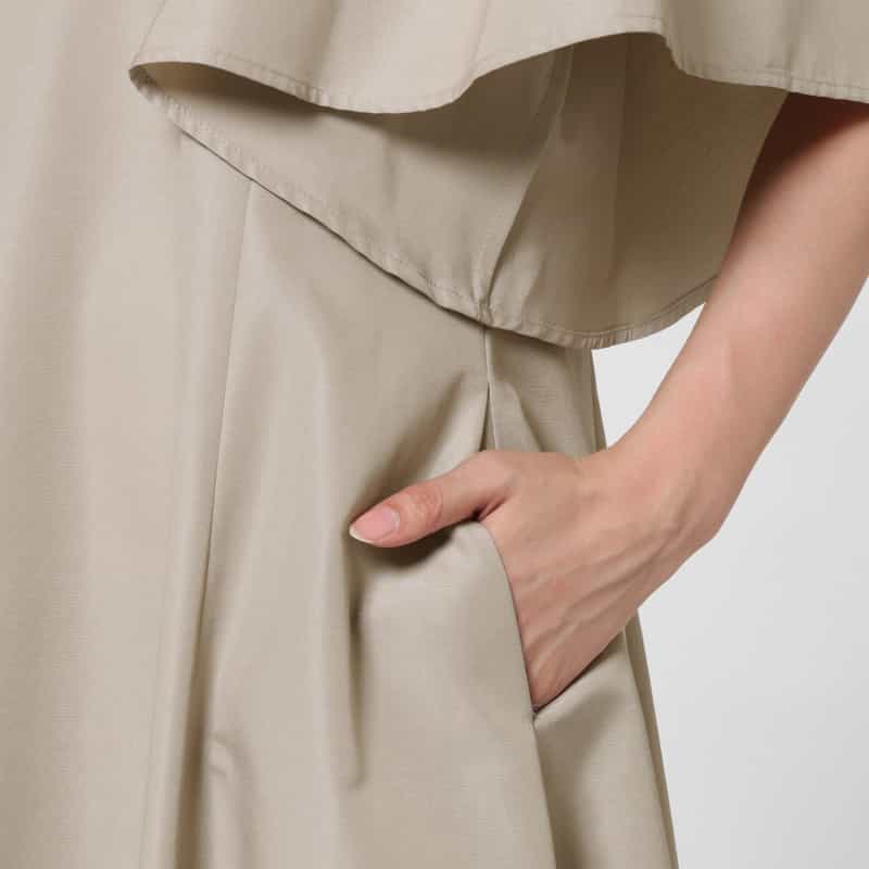 BARNEYS NEW YORK ウォッシャブル グログラン素材フレアスリーブ ロングドレス BEIGE