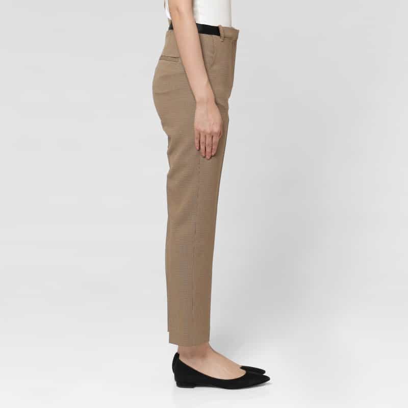 BARNEYS NEW YORK ウォッシャブル バックウエストゴム ガンクラブチェック柄テーパードパンツ MULTI COLOR