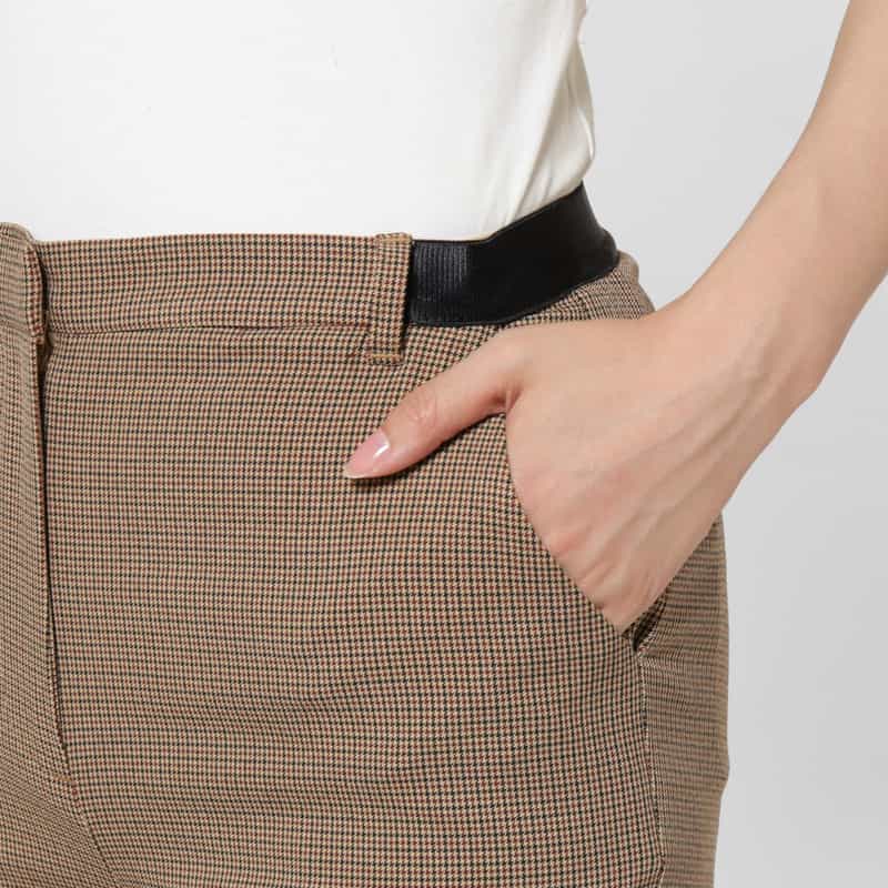 BARNEYS NEW YORK ウォッシャブル バックウエストゴム ガンクラブチェック柄テーパードパンツ MULTI COLOR