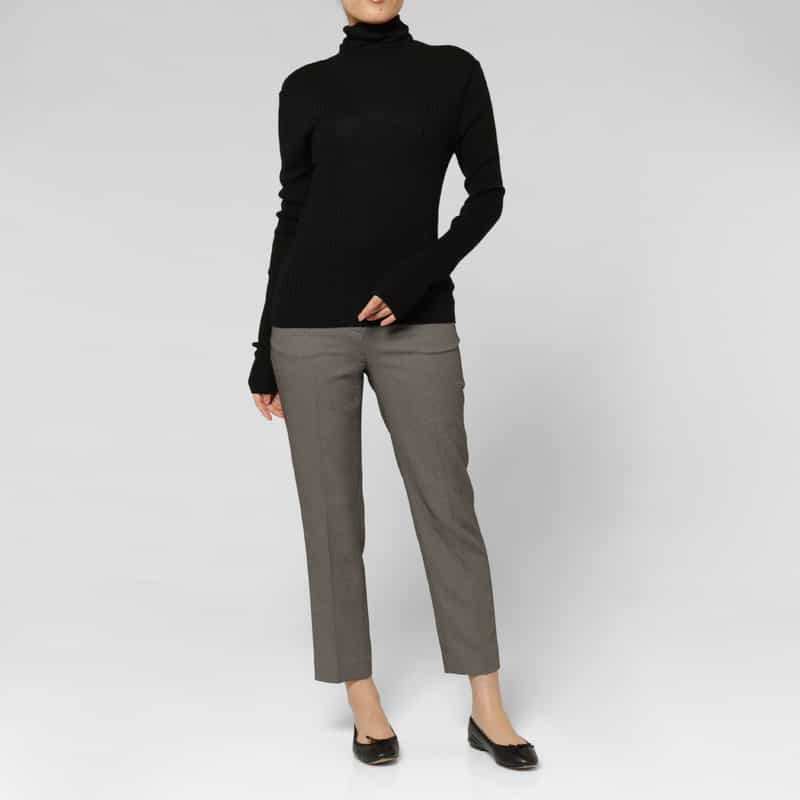 BARNEYS NEW YORK ウォッシャブル バックウエストゴム バーズアイ テーパードパンツ BLACK