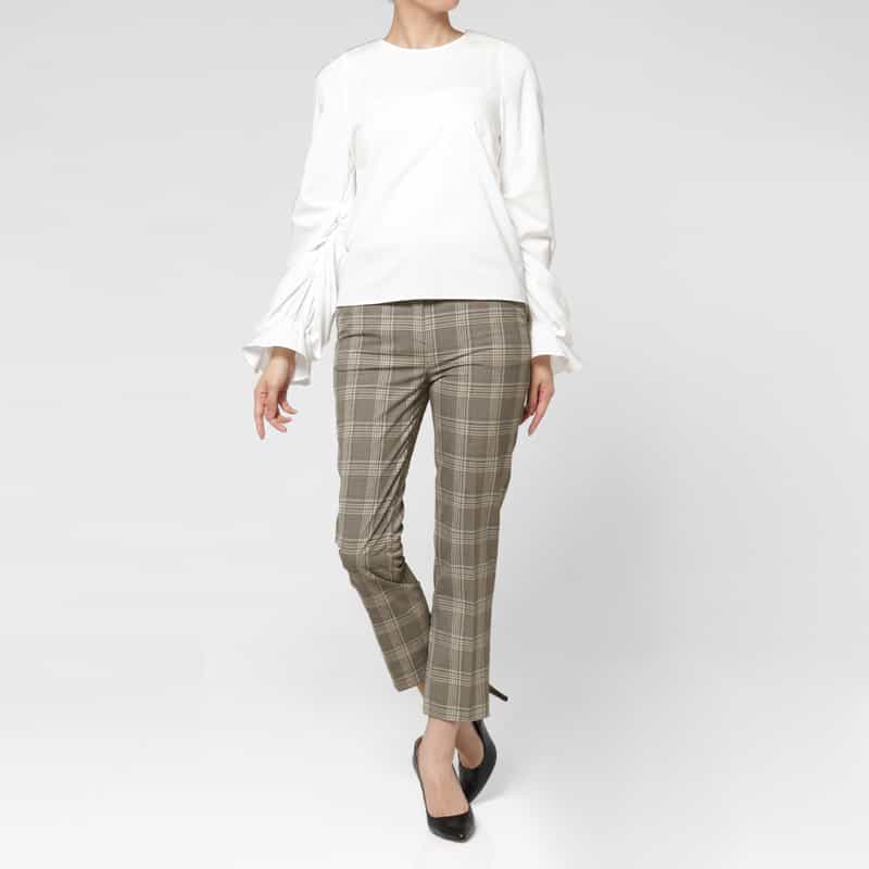 BARNEYS NEW YORK ウォッシャブル バックウエストゴム グレンチェック柄 テーパードパンツ BEIGE
