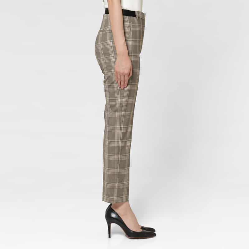 BARNEYS NEW YORK ウォッシャブル バックウエストゴム グレンチェック柄 テーパードパンツ BEIGE