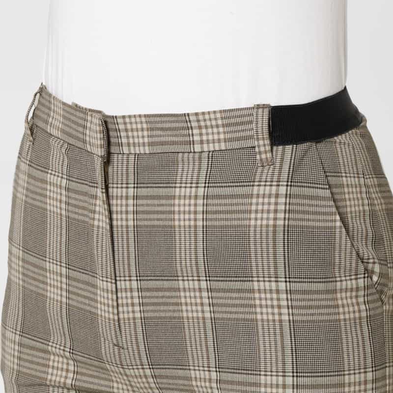 BARNEYS NEW YORK ウォッシャブル バックウエストゴム グレンチェック柄 テーパードパンツ BEIGE