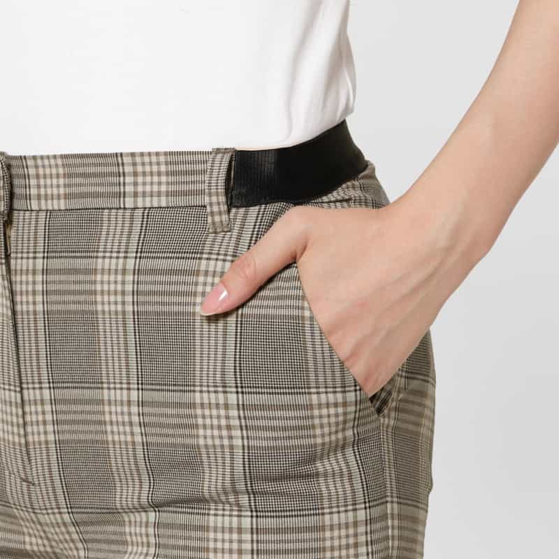 BARNEYS NEW YORK ウォッシャブル バックウエストゴム グレンチェック柄 テーパードパンツ BEIGE