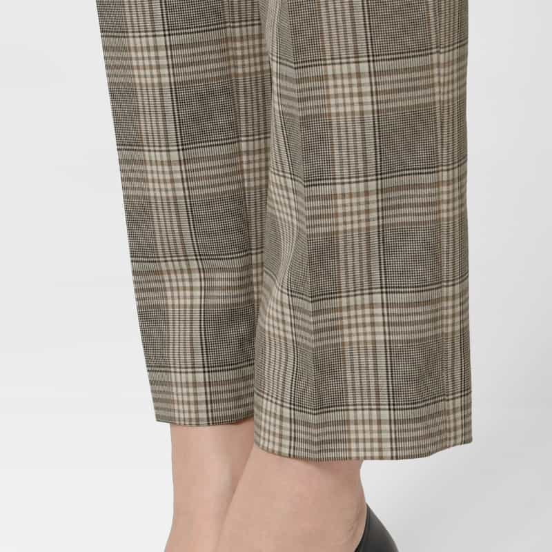 BARNEYS NEW YORK ウォッシャブル バックウエストゴム グレンチェック柄 テーパードパンツ BEIGE