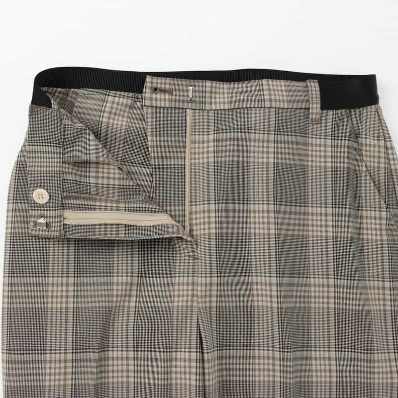 BARNEYS NEW YORK ウォッシャブル バックウエストゴム グレンチェック柄 テーパードパンツ BEIGE