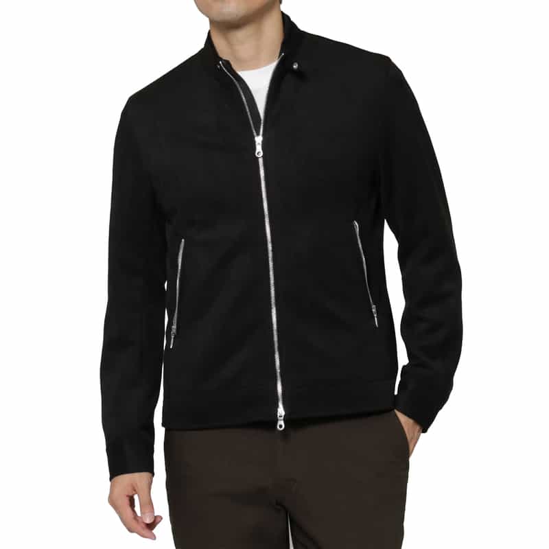 BARNEYS NEW YORK ポンチスエード素材ライダースジャケット BLACK