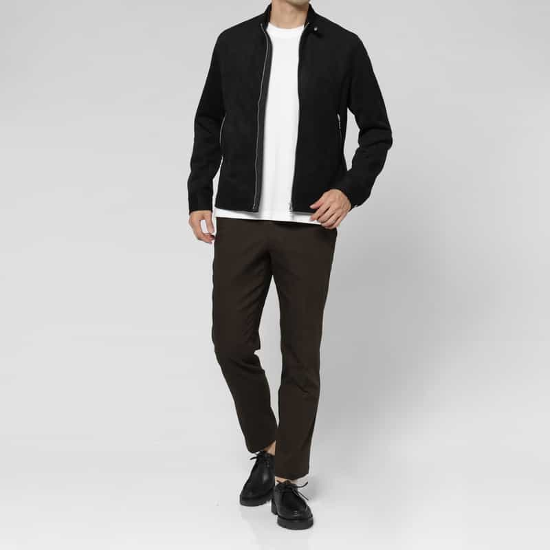 BARNEYS NEW YORK ポンチスエード素材ライダースジャケット BLACK
