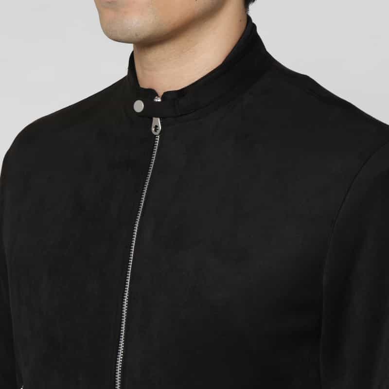 BARNEYS NEW YORK ポンチスエード素材ライダースジャケット BLACK