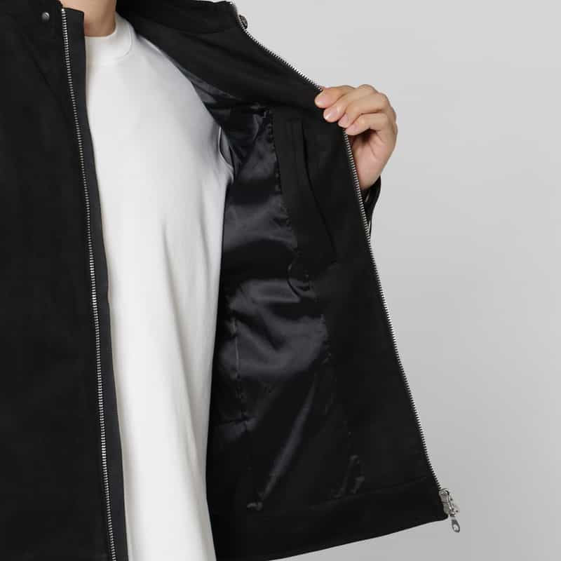 BARNEYS NEW YORK ポンチスエード素材ライダースジャケット BLACK
