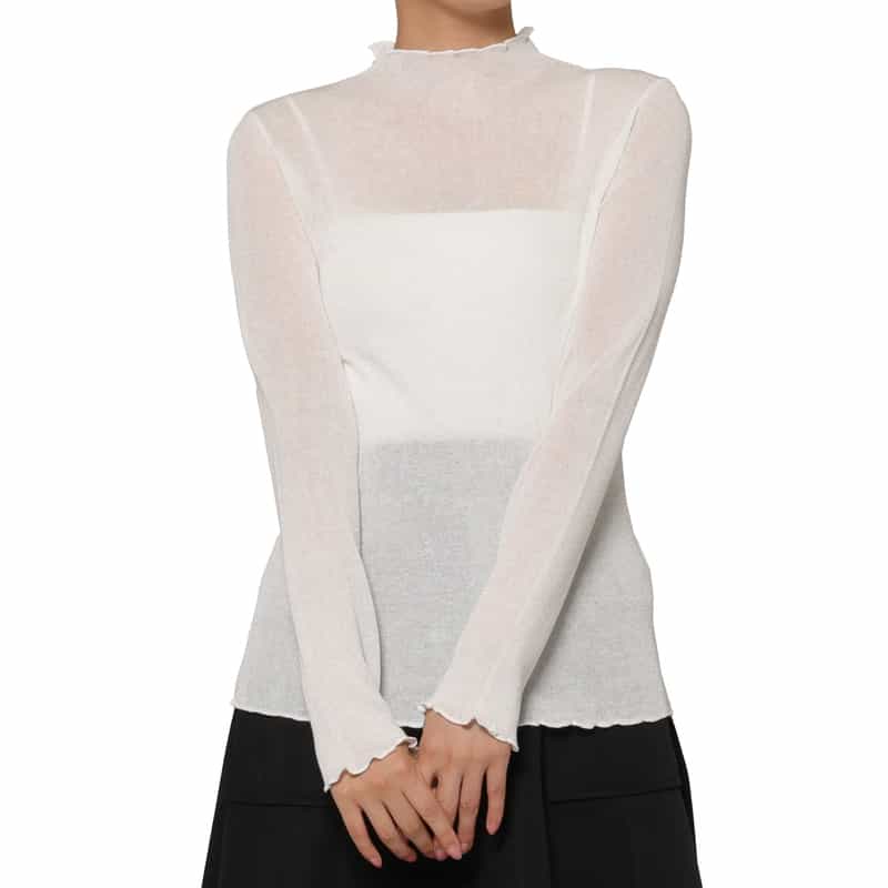 BARNEYS NEW YORK ウォッシャブル ハイネック シアーラメニットプルオーバー WHITE