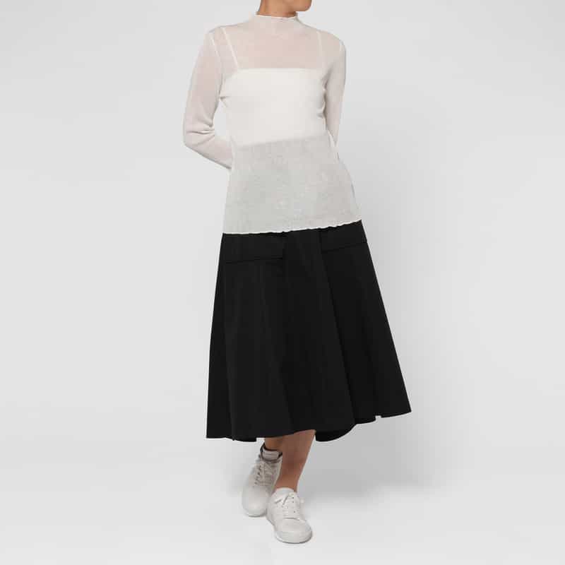 BARNEYS NEW YORK ウォッシャブル ハイネック シアーラメニットプルオーバー WHITE