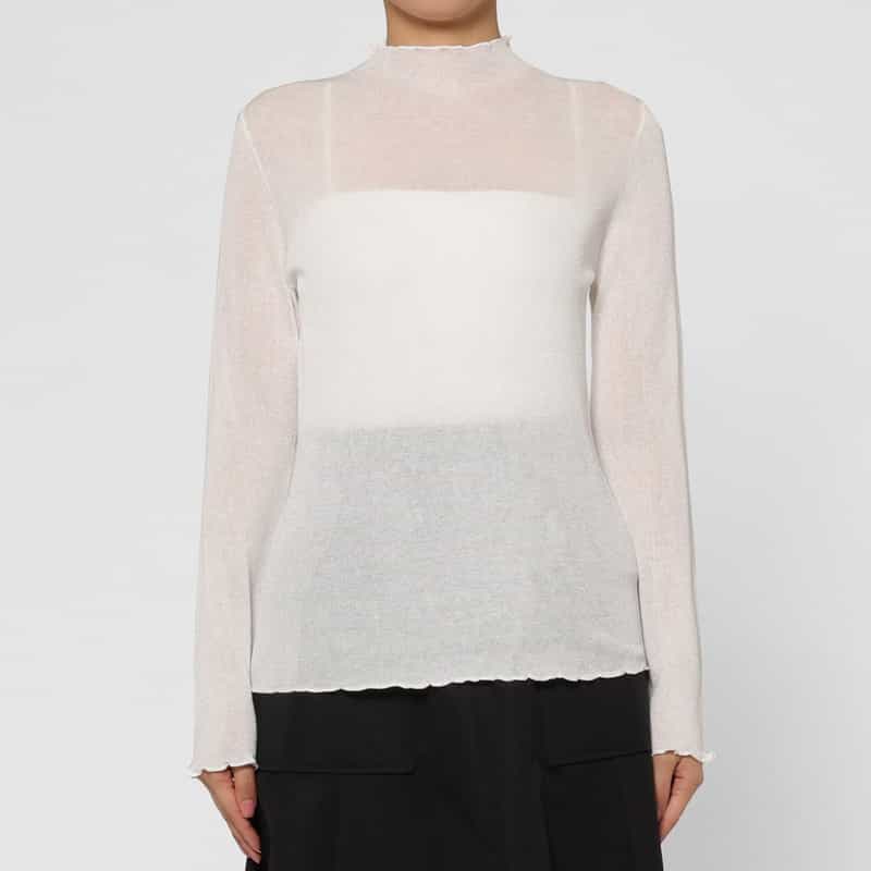 BARNEYS NEW YORK ウォッシャブル ハイネック シアーラメニットプルオーバー WHITE