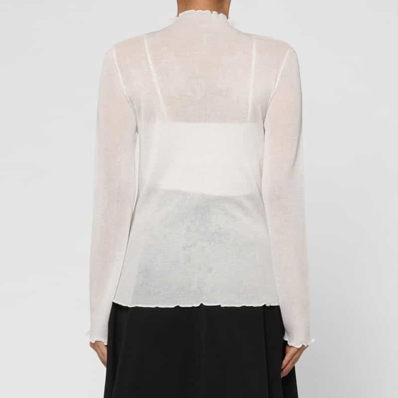 BARNEYS NEW YORK ウォッシャブル ハイネック シアーラメニットプルオーバー WHITE