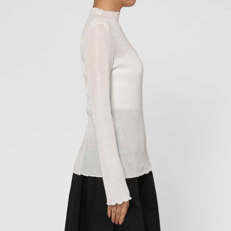 BARNEYS NEW YORK ウォッシャブル ハイネック シアーラメニットプルオーバー WHITE
