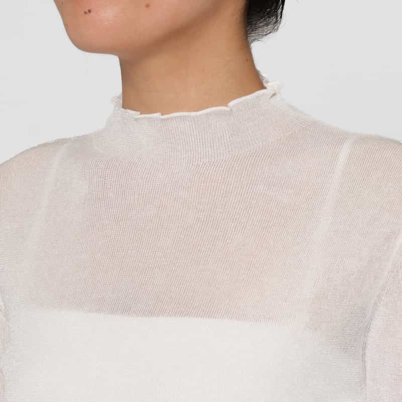 BARNEYS NEW YORK ウォッシャブル ハイネック シアーラメニットプルオーバー WHITE