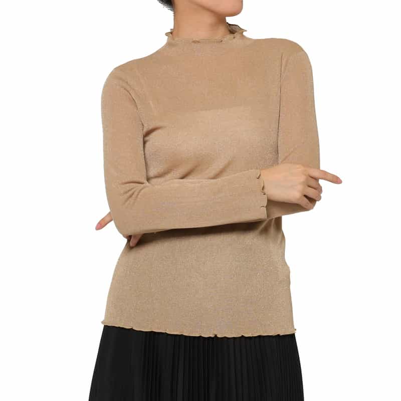 BARNEYS NEW YORK ウォッシャブル ハイネック シアーラメニットプルオーバー BEIGE