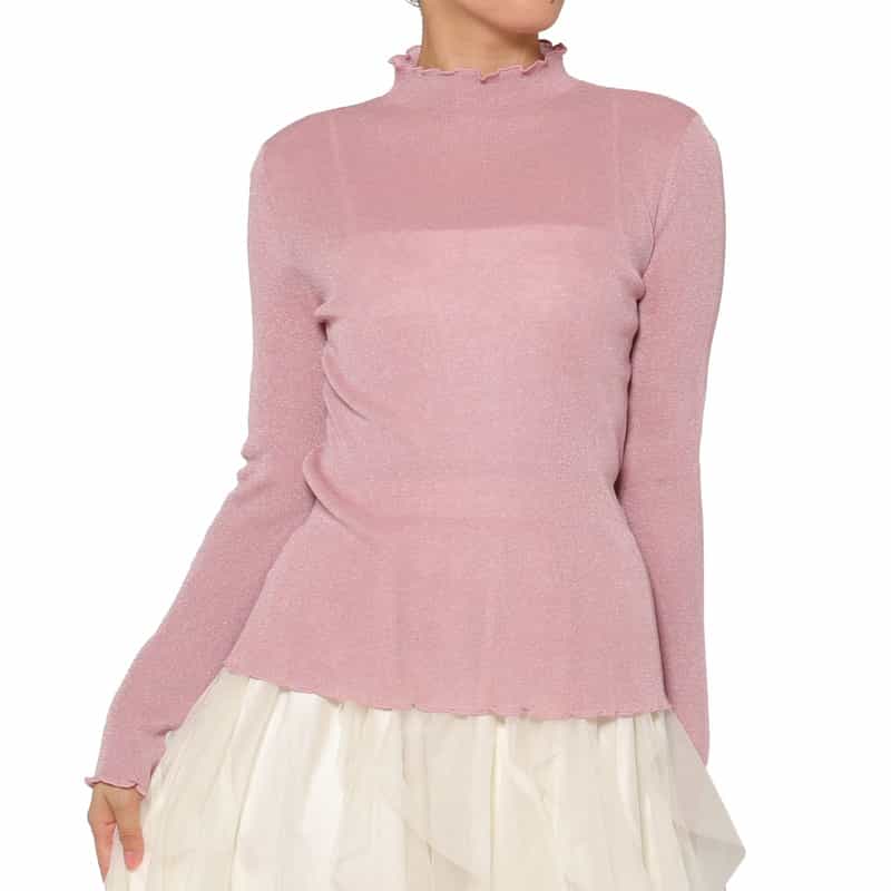 BARNEYS NEW YORK ウォッシャブル ハイネック シアーラメニットプルオーバー LIGHT PINK