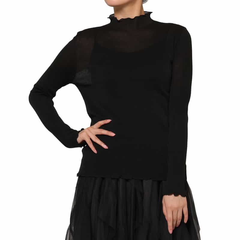 BARNEYS NEW YORK ウォッシャブル ハイネック シアーラメニットプルオーバー BLACK