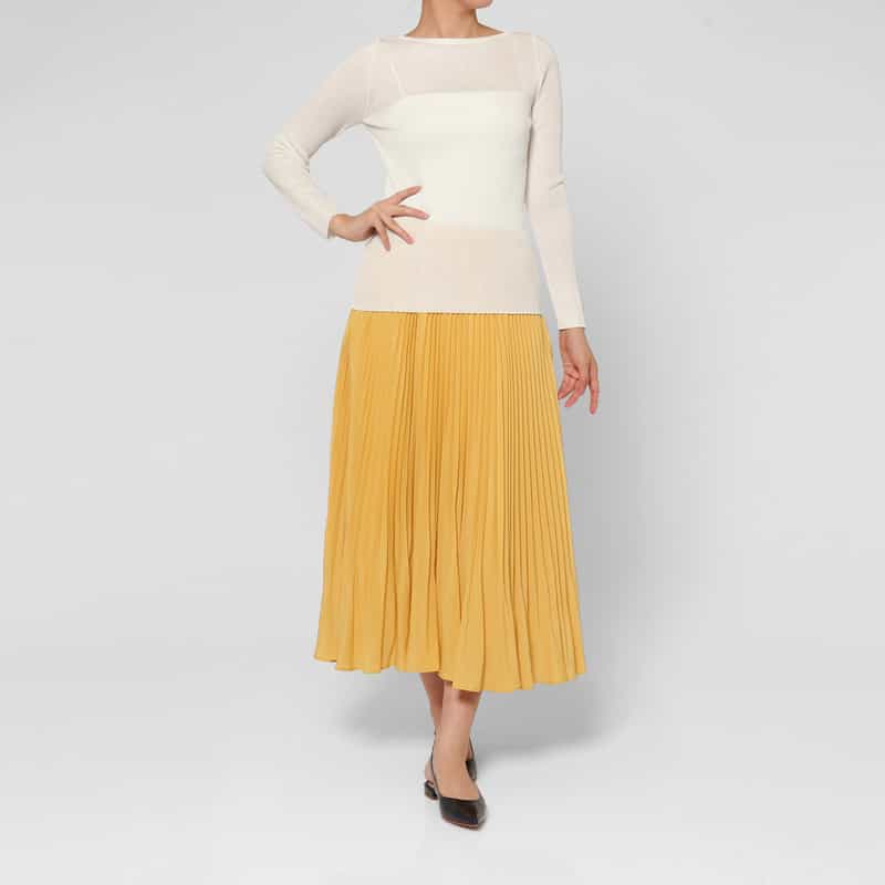 BARNEYS NEW YORK ウォッシャブル ボートネック シアーリブニットプルオーバー WHITE