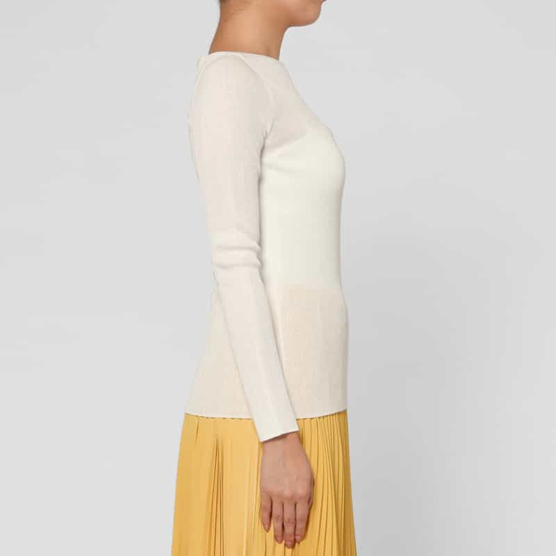 BARNEYS NEW YORK ウォッシャブル ボートネック シアーリブニットプルオーバー WHITE