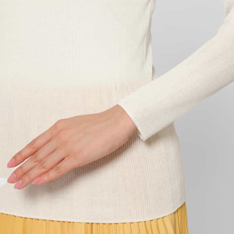 BARNEYS NEW YORK ウォッシャブル ボートネック シアーリブニットプルオーバー WHITE