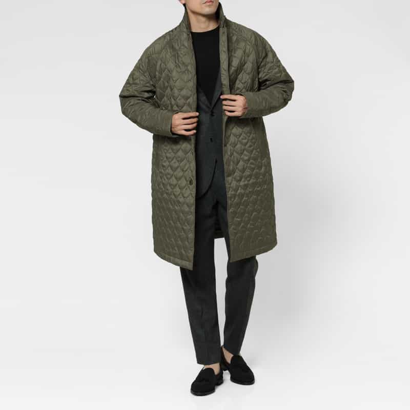 BARNEYS NEW YORK キルティング生地チェスターコート KHAKI