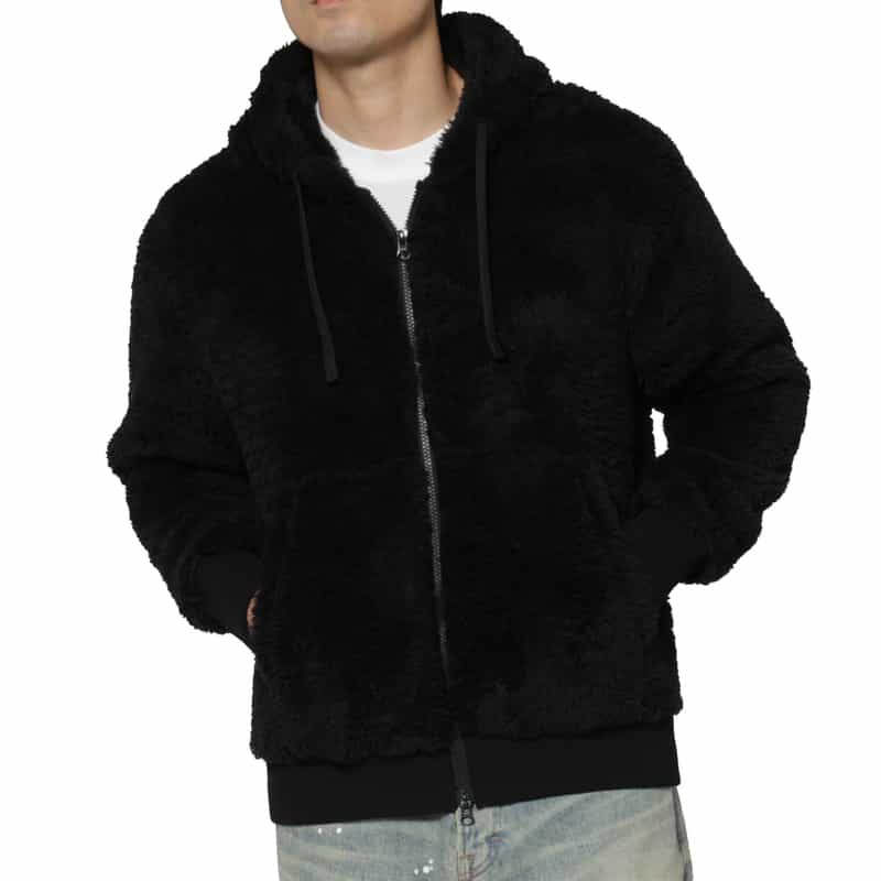 BARNEYS NEW YORK ボアフリース素材ジップアップブルゾン BLACK