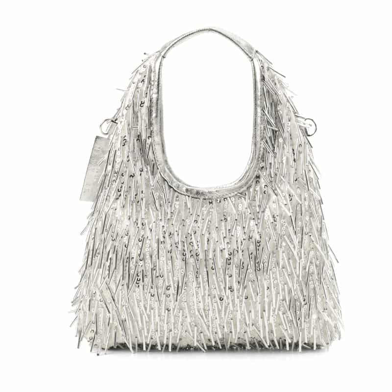 BARNEYS NEW YORK ビーズフリンジ ミニハンドバッグ SILVER