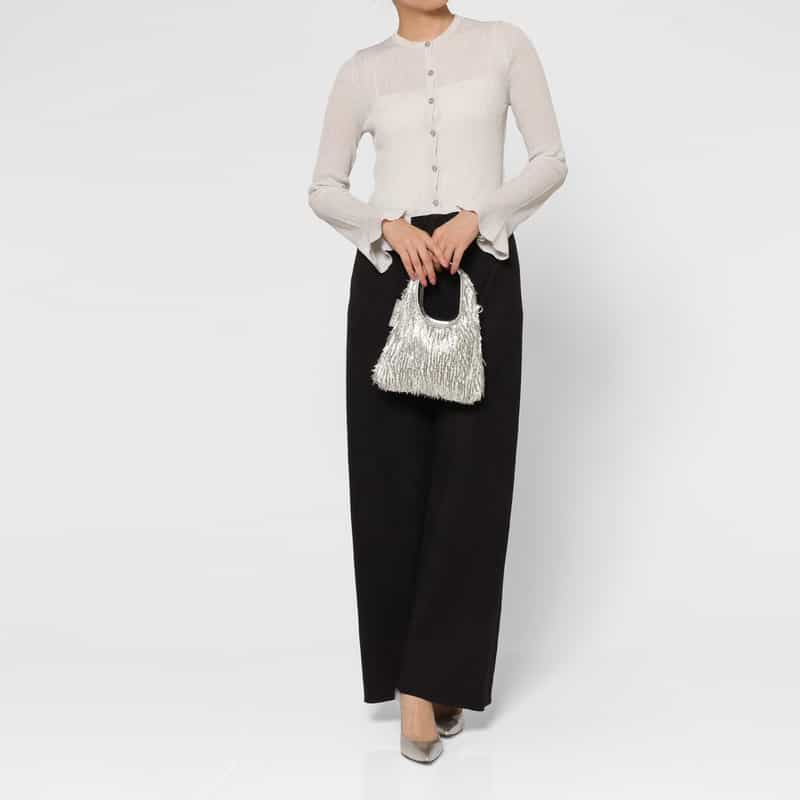 BARNEYS NEW YORK ビーズフリンジ ミニハンドバッグ SILVER
