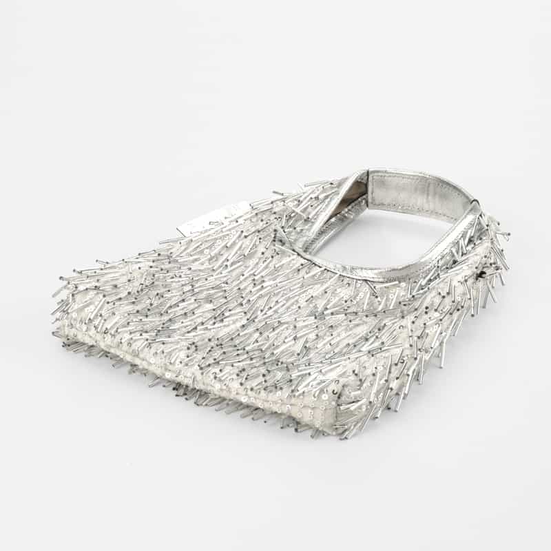 BARNEYS NEW YORK ビーズフリンジ ミニハンドバッグ SILVER