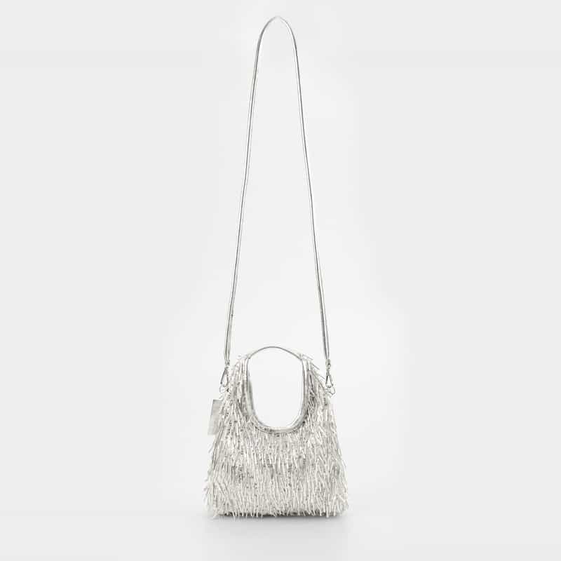 BARNEYS NEW YORK ビーズフリンジ ミニハンドバッグ SILVER