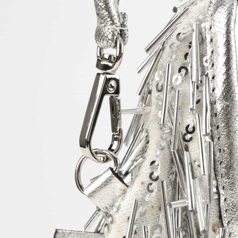 BARNEYS NEW YORK ビーズフリンジ ミニハンドバッグ SILVER
