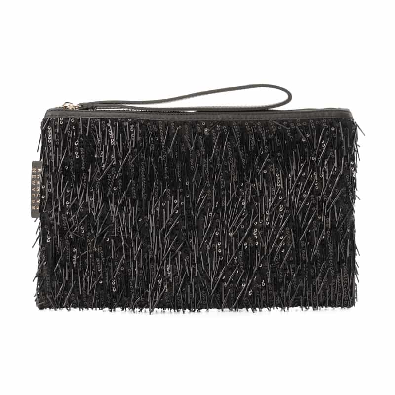 BARNEYS NEW YORK ビーズフリンジ クラッチバッグ BLACK