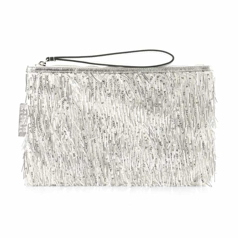 BARNEYS NEW YORK ビーズフリンジ クラッチバッグ SILVER