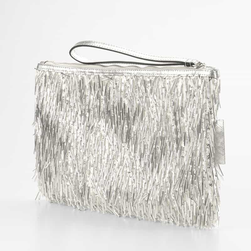 BARNEYS NEW YORK ビーズフリンジ クラッチバッグ SILVER