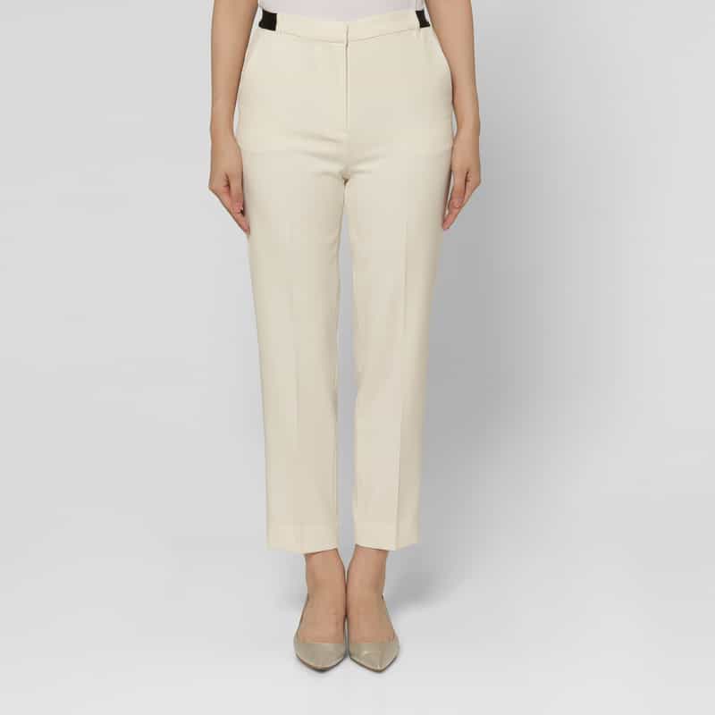 BARNEYS NEW YORK ウォッシャブル バックウエストゴム テーパードパンツ IVORY