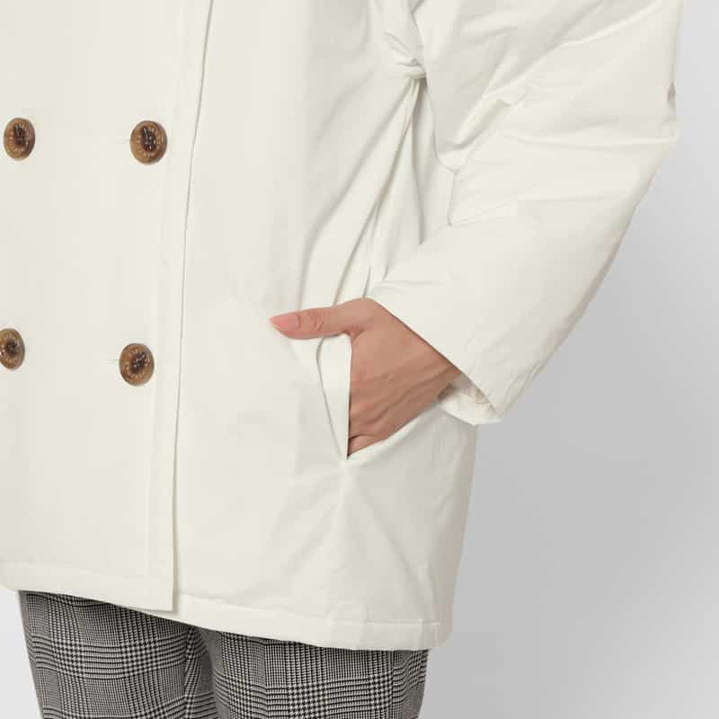 BARNEYS NEW YORK フェイクファー襟付き中綿入りダブルブレストコート WHITE