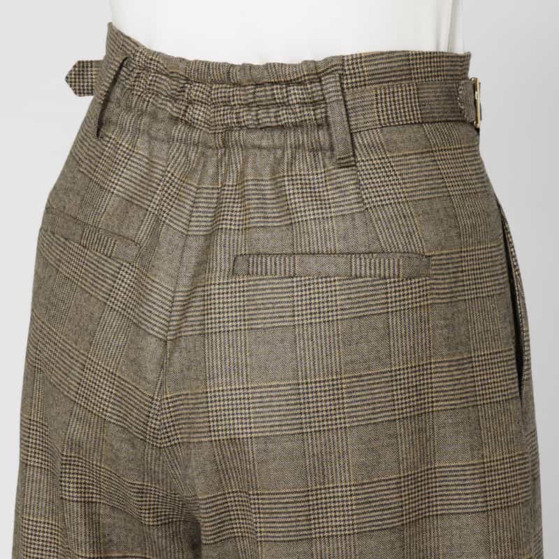 BARNEYS NEW YORK セットアップ グレンチェック柄サイドベルトワイドパンツ BROWN