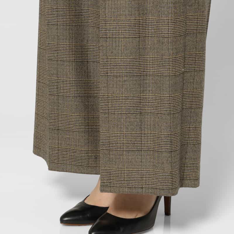 BARNEYS NEW YORK セットアップ グレンチェック柄サイドベルトワイドパンツ BROWN