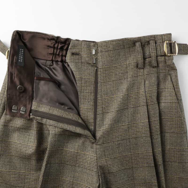 BARNEYS NEW YORK セットアップ グレンチェック柄サイドベルトワイドパンツ BROWN