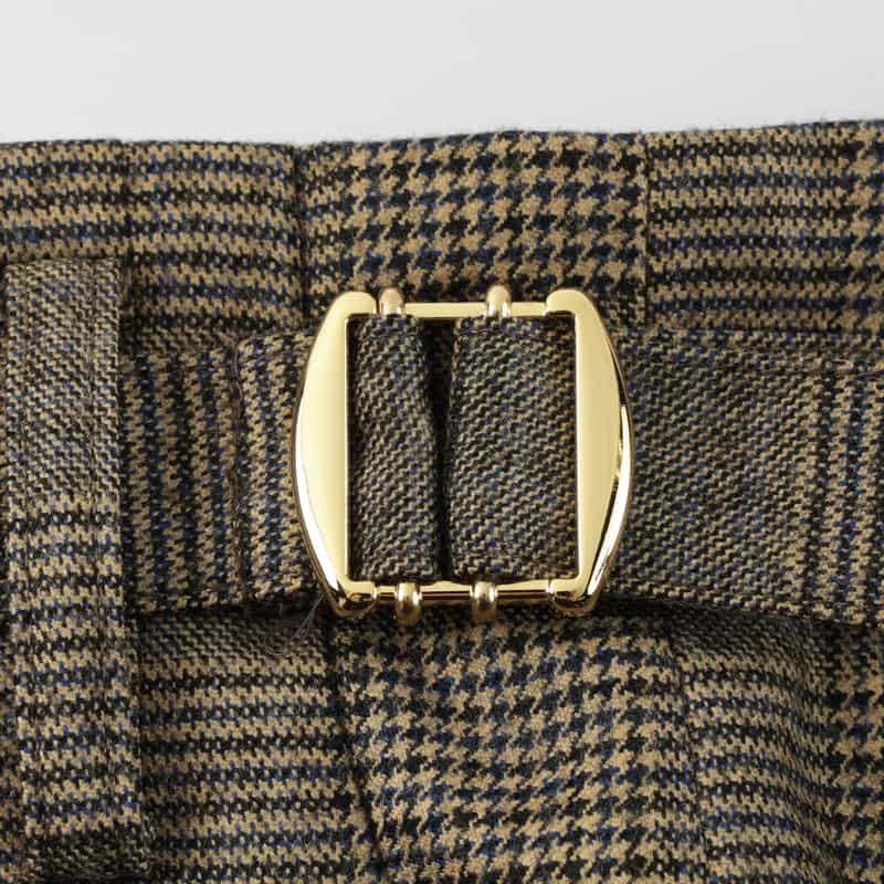 BARNEYS NEW YORK セットアップ グレンチェック柄サイドベルトワイドパンツ BROWN