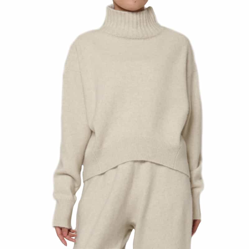 BARNEYS NEW YORK セットアップ フォックス混ファンシーヤーンニット ハイネックニットプルオーバー WHITE
